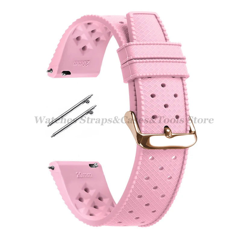 Garmin 18/20/22mm Quick Release Tropic-Style Silicone Band in Pink with Rose Gold Buckle