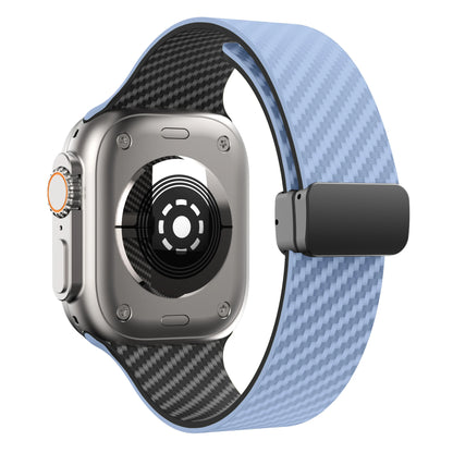 Apple Watch Silicone Strap in blue with magnetic buckle, showcasing durable and stylish design.