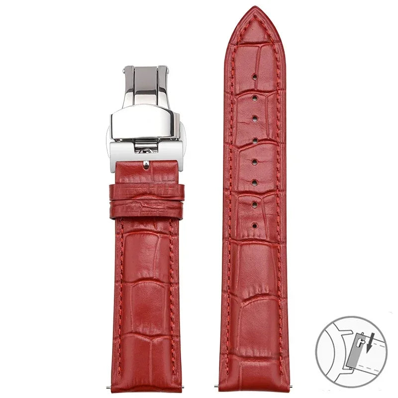 Croc-Embossed Leather Band in Red with Butterfly Clasp