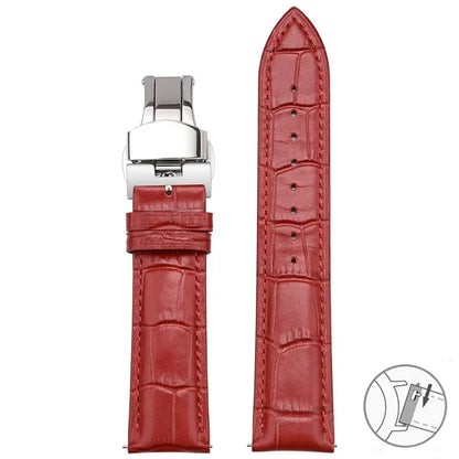 Croc-Embossed Leather Band in Red with Butterfly Clasp