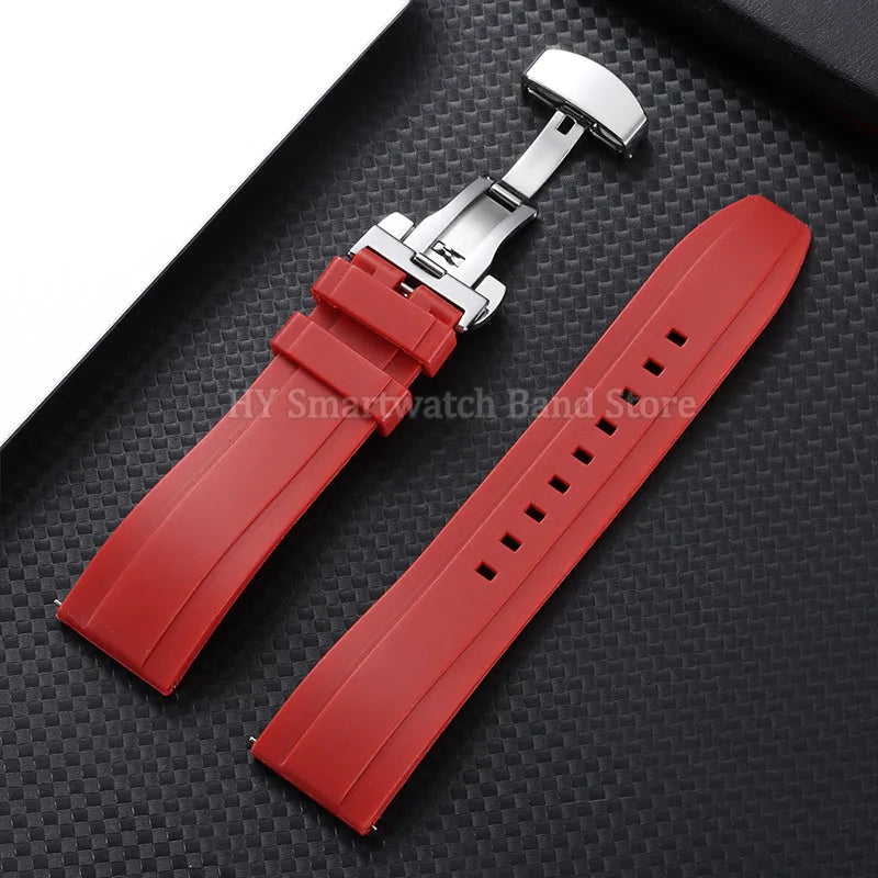 Silicone Butterfly Clasp Band in Red with Silver Clasp