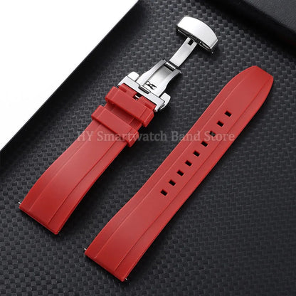 Silicone Butterfly Clasp Band in Red with Silver Clasp