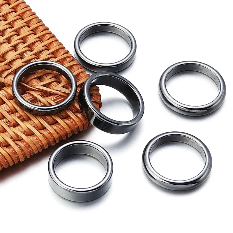 Simulated Hematite Stacking Band Rings, Set of 6