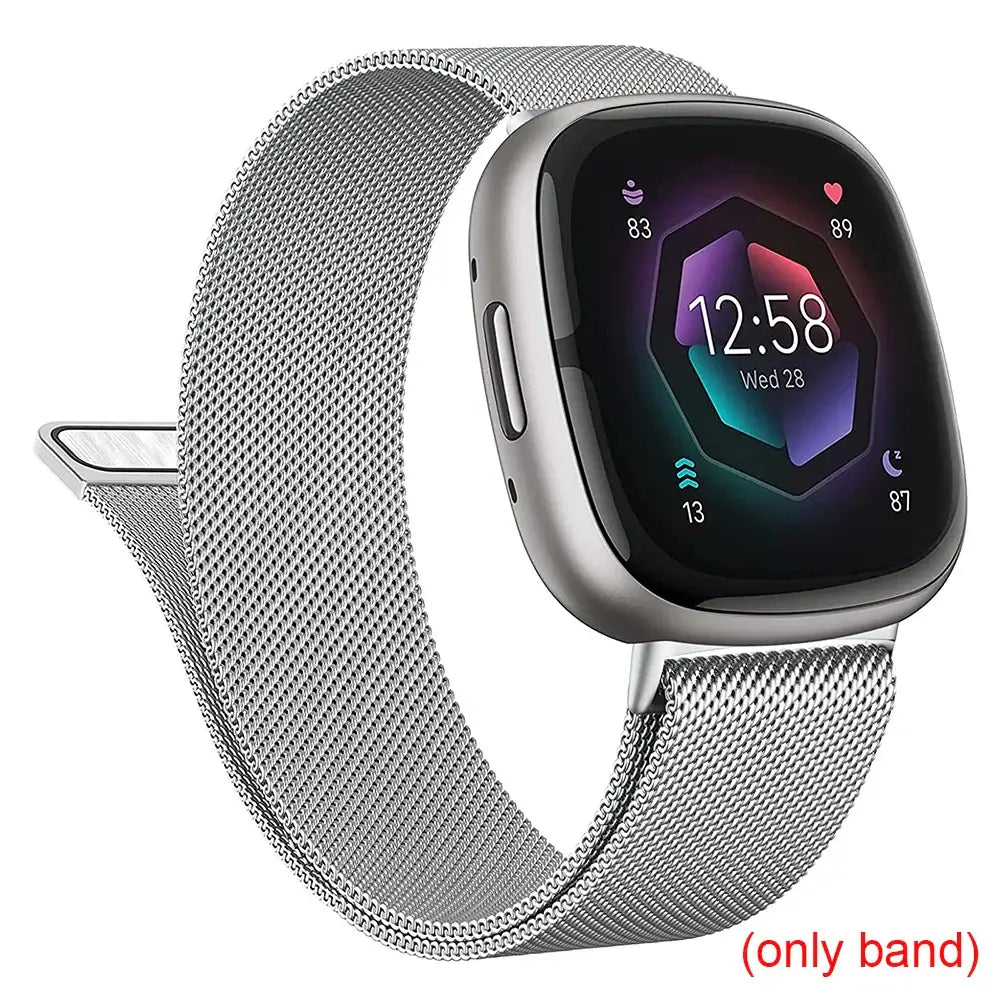 Fitbit Versa 3/4 & Sense 1/2 Magnetic Mesh Band - Silver