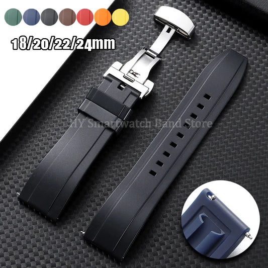 Silicone Butterfly Clasp Band in black with color options