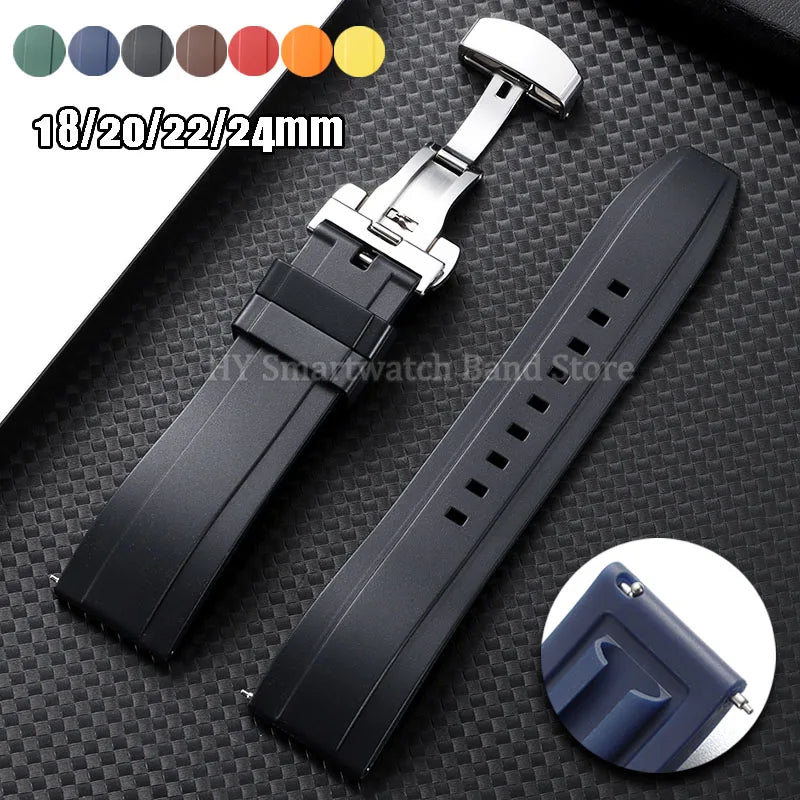 Silicone Butterfly Clasp Band in black with color options