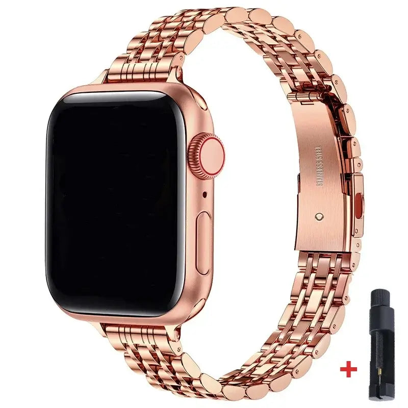 Rose Gold slim multi-link stainless steel Apple Watch bracelet