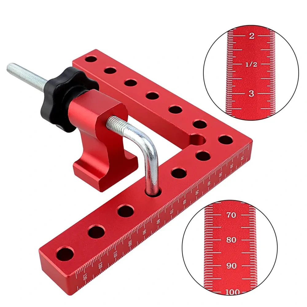 90 degree aluminum clamping square with clamp, inch and metric scales