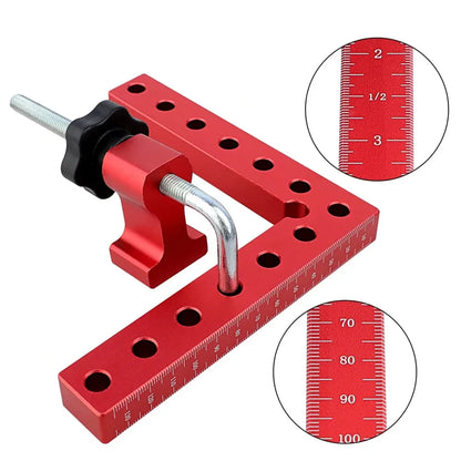 90 degree aluminum clamping square with clamp, inch and metric scales