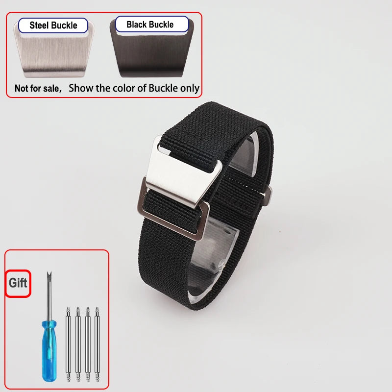 OnePlus Smartwatch Bands Nylon Elastic Parachute Fabric Watch Strap with steel buckle and accessories for easy adjustment.
