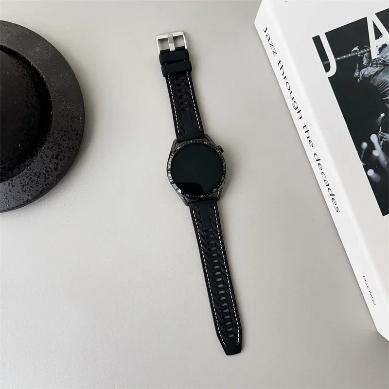 Textured Silicone Band for Motorola Moto — Black textured strap on watch