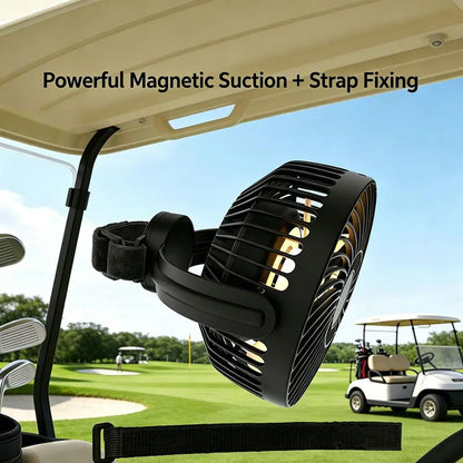 Magnetic Golf Cart Fan with Strap, Rechargeable with Night Light