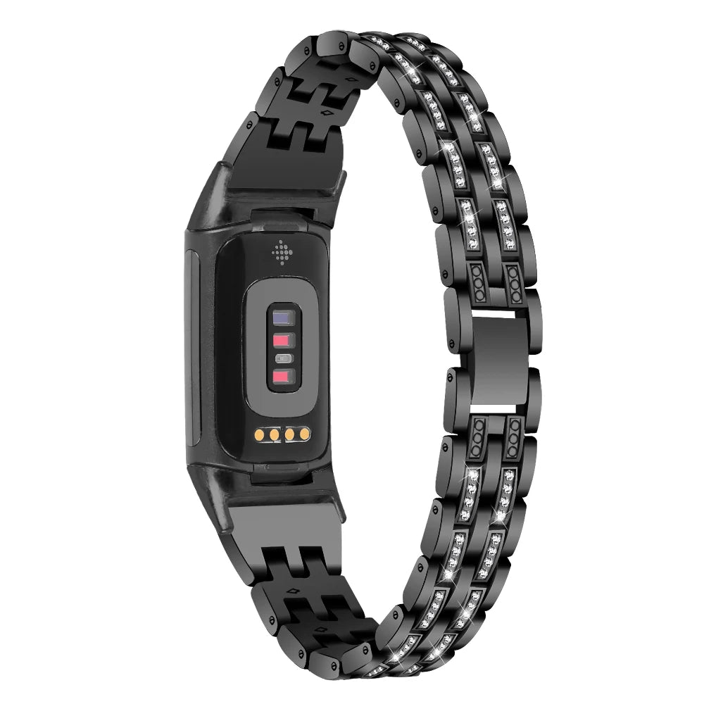 Fitbit Charge 5 6 Metal Band with diamond-like embellishments for a stylish smartwatch upgrade.