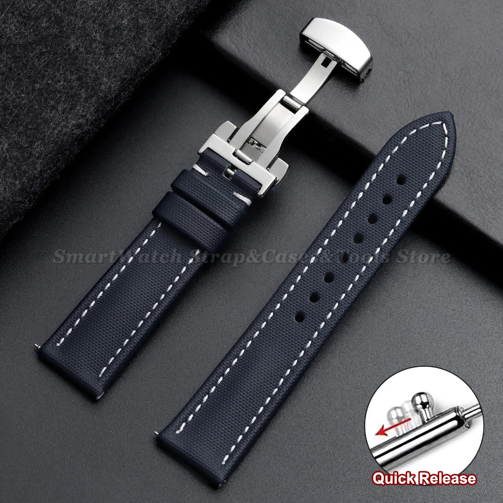 Sailcloth Band in Navy Blue, White Stitching