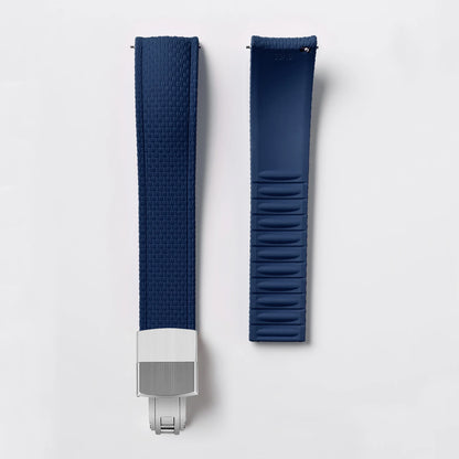 Garmin Curved-End FKM Rubber Band in Navy Blue with Silver Clasp