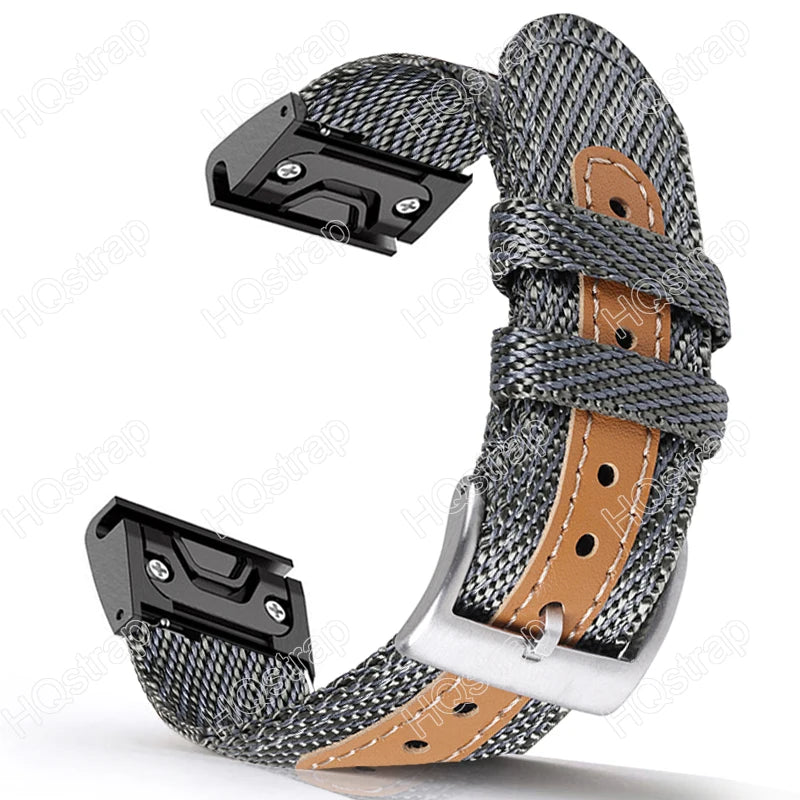 Garmin sport nylon watch strap with a breathable design, ideal replacement band for smartwatches, stylish and durable.