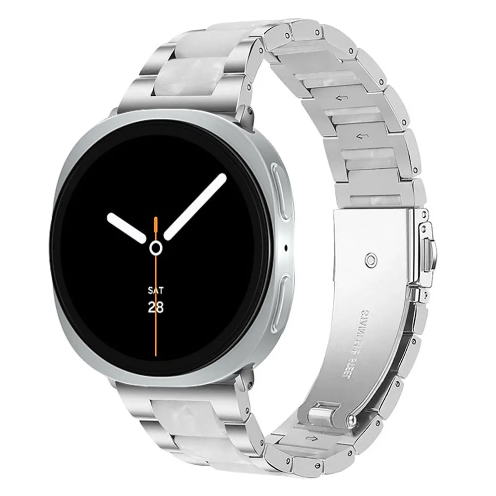 Samsung Galaxy Watch Band Metal Resin Bracelet Watch8/Watch8 Classic/Watch9 Ultra/Ultra2 featuring silver-tone metal links.