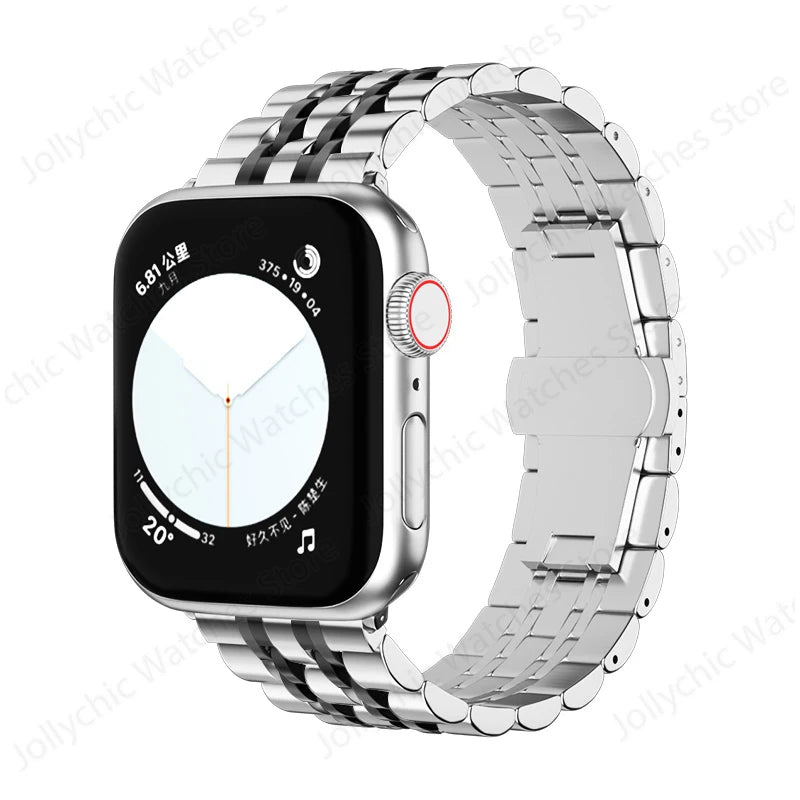 Multi-Row Stainless Steel Apple Watch Bracelet Band in Silver / Black - Band Only