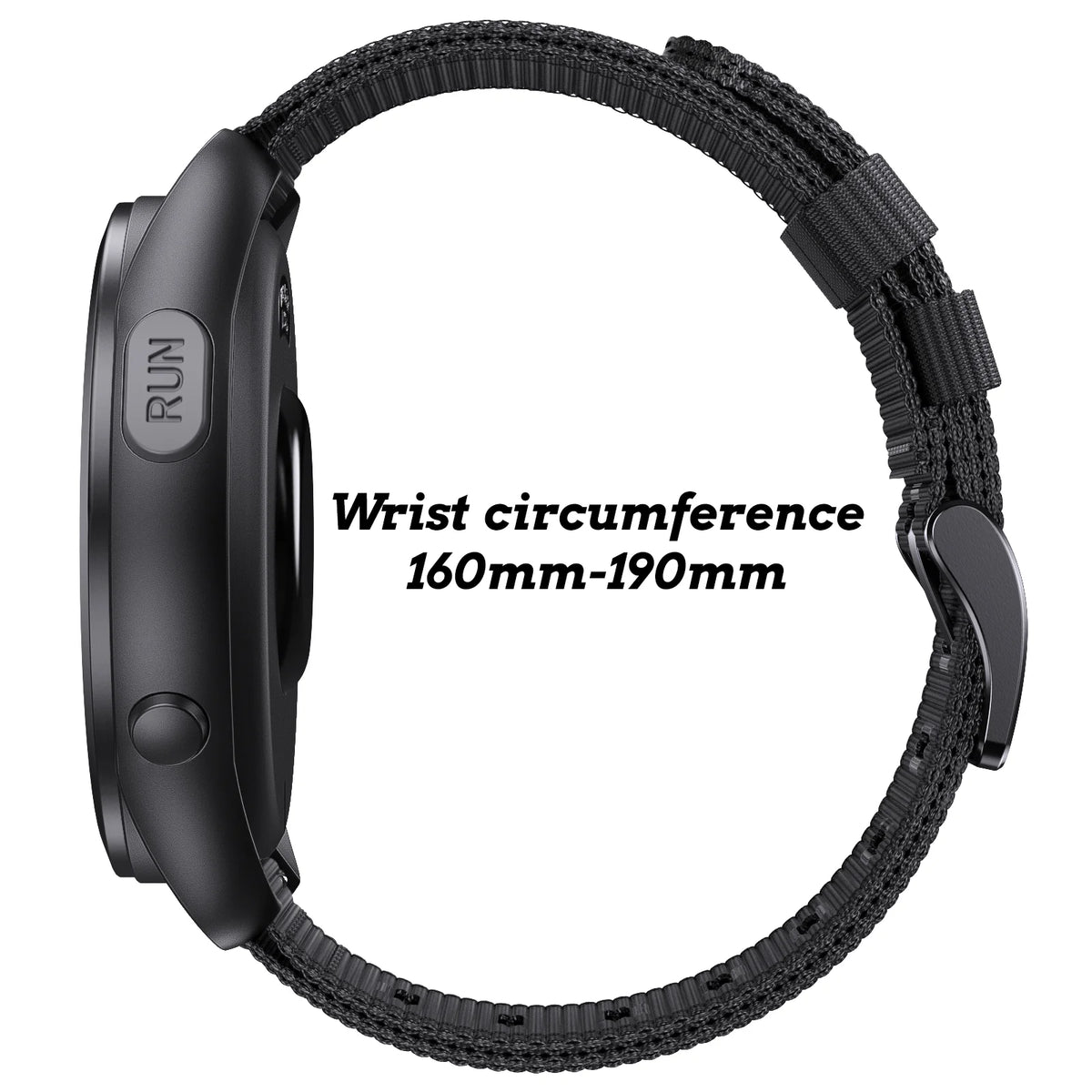 Motorola Moto Ribbed Nylon Band with Black Buckle — Band wrist-fit illustration