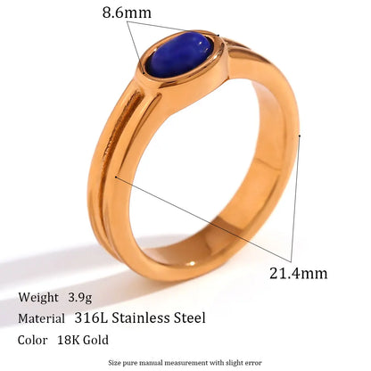 Paved lapis lazuli ring, gold-tone stainless steel