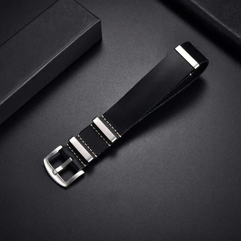Samsung Galaxy Watch Leather Pass-Through Band in Black / Silver Buckle