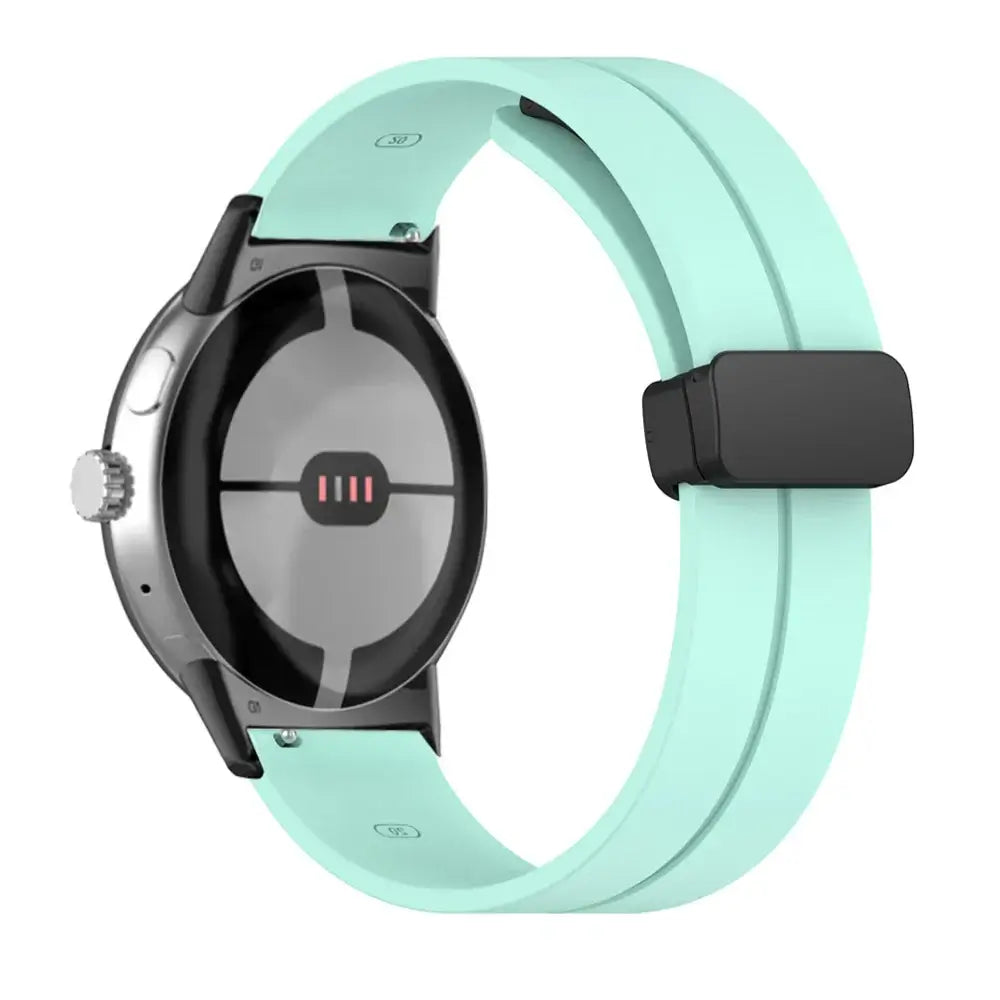 Magnetic Folding Clasp Silicone Google Pixel Watch Band in Mint Green / Black
