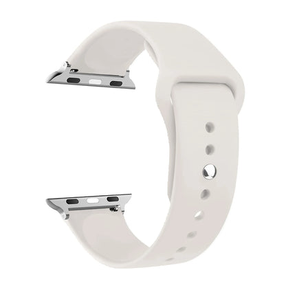 Apple Watch silicone strap in white, comfortable, waterproof band for everyday and workout use.