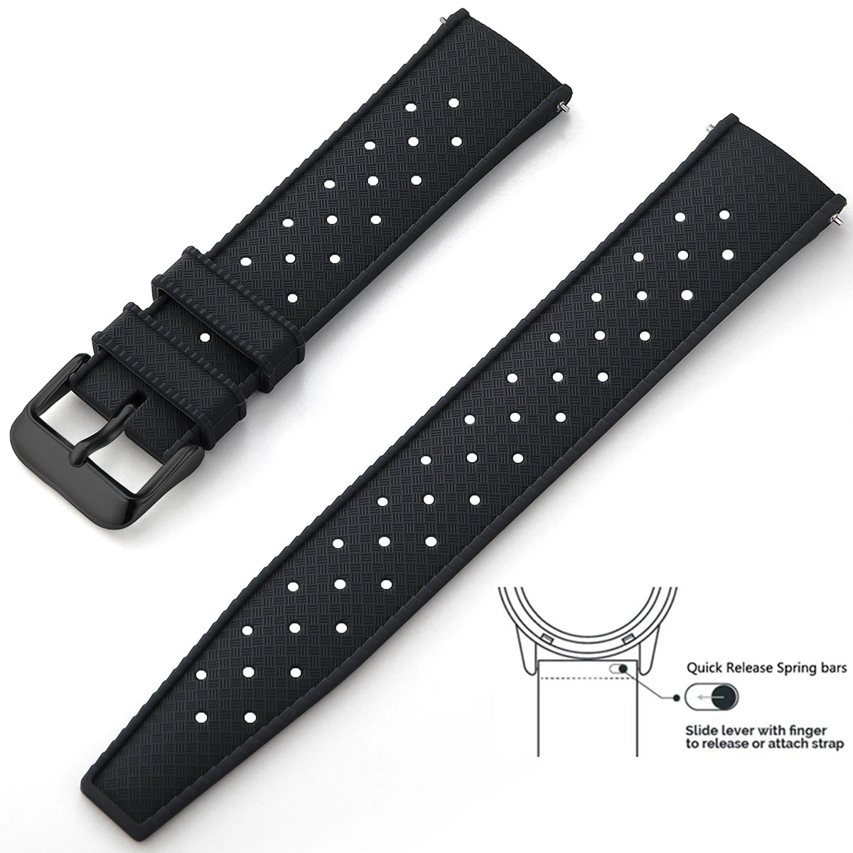 Tropic Silicone Band for Polar – Black / Black Buckle