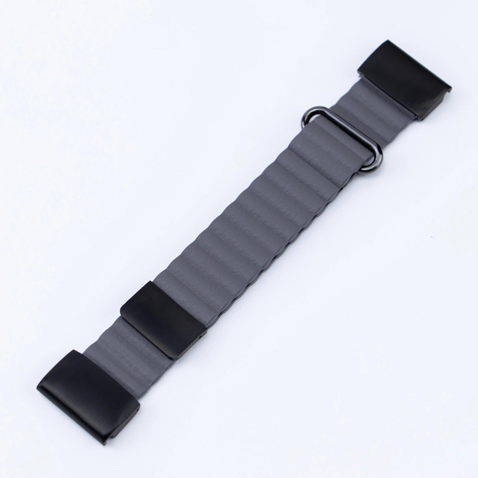 Garmin replacement strap in gray with black buckles, designed for smartwatch comfort and style.