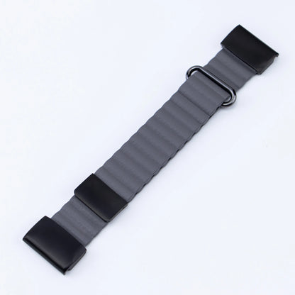 Garmin replacement strap in gray with black buckles, designed for smartwatch comfort and style.
