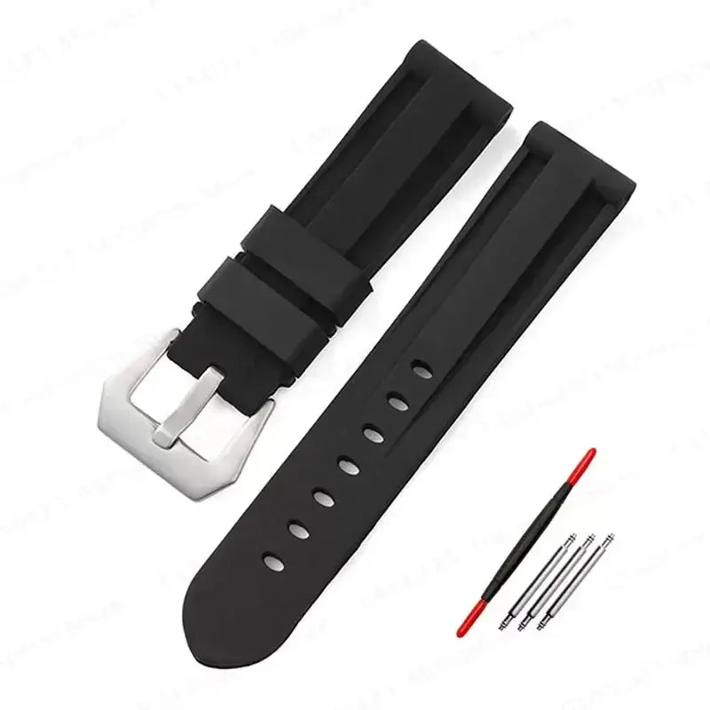 Recessed-Panel Silicone Band in Black / Silver Buckle for compatible Huawei watches