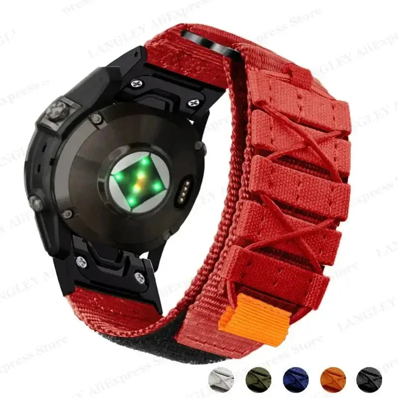 Garmin QuickFit Nylon Band with Crisscross Detail red strap with color swatches