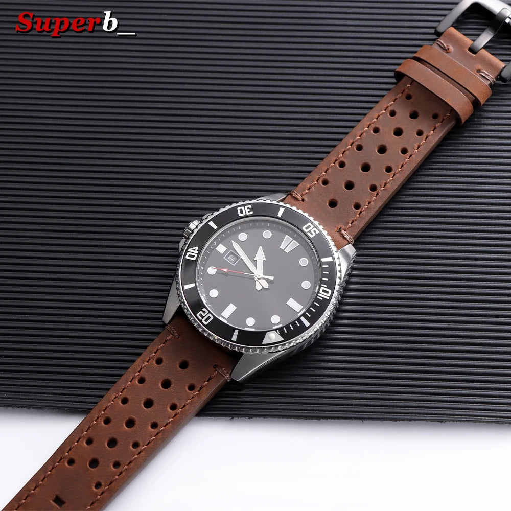 Motorola Moto Perforated Leather Band with Stitched Edges – Black / Tonal Stitching