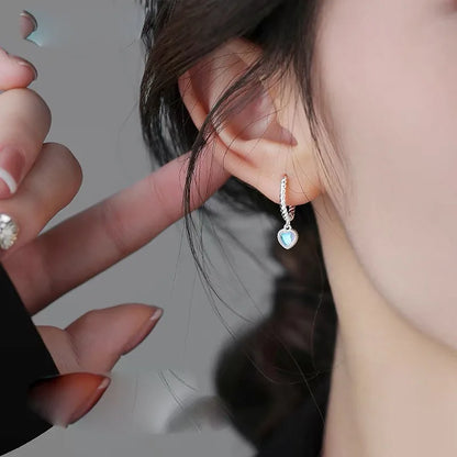 Simulated Moonstone Heart Hoop Earrings, 925 Sterling Silver, photo 2