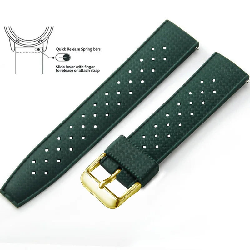 Tropic Silicone Band for Motorola Moto — Forest Green / Gold Buckle (Option 3)