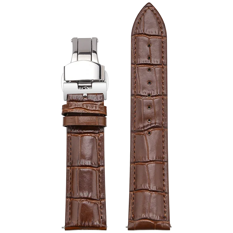 Croc-Embossed Leather Band with a butterfly clasp in dark brown