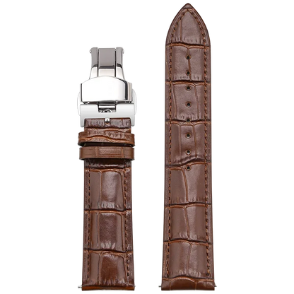 Croc-Embossed Leather Band with a butterfly clasp in dark brown