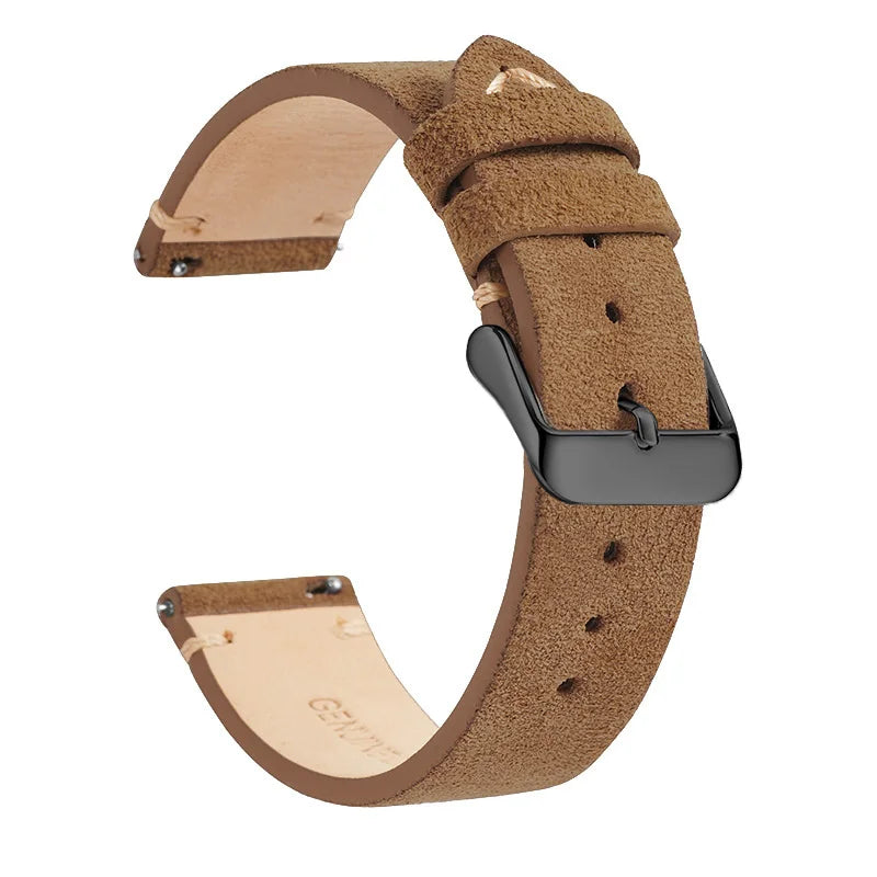 OnePlus Leather Quick Release Watch Band Strap for Smartwatch in brown suede style with metal buckle