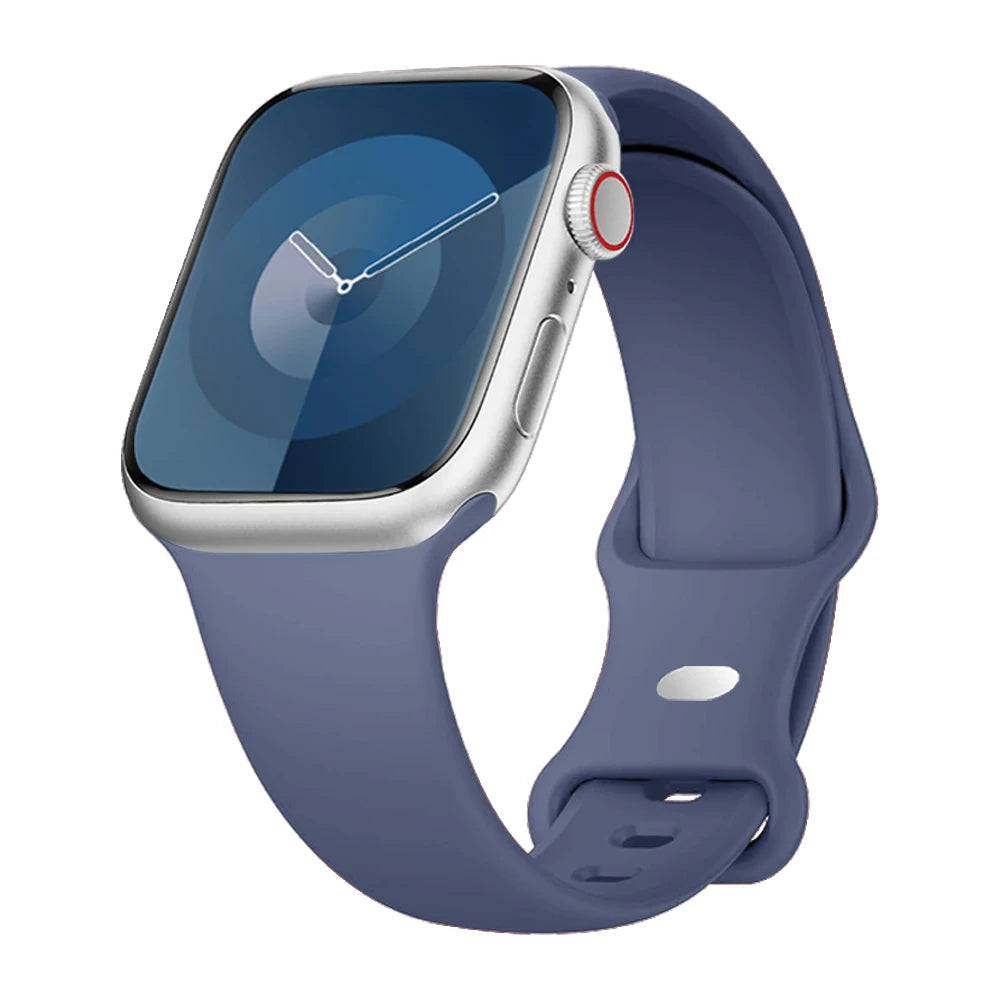 Apple Watch with soft flexible waterproof silicone strap designed for comfort and active lifestyles.