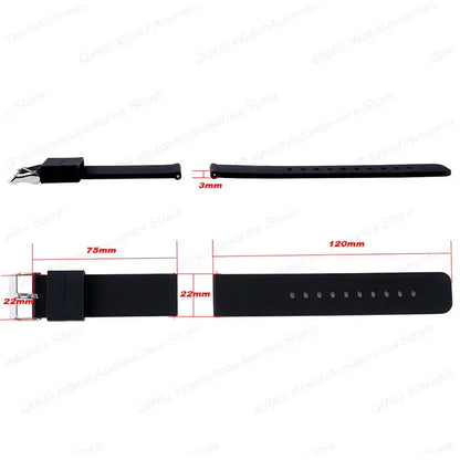 Silicone straps showing dimensions for 22mm Samsung Galaxy Watch, perfect for style and versatility in any setting.