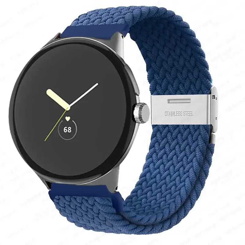 Braided Nylon Google Pixel Watch Band with Metal Clasp in Blue