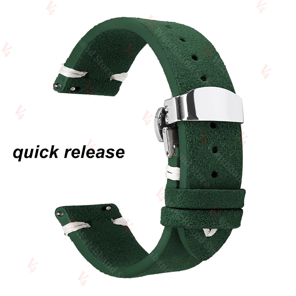 Garmin Suede Butterfly Clasp Band in Green, White Stitching