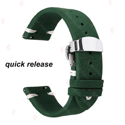 Garmin Suede Butterfly Clasp Band in Green, White Stitching