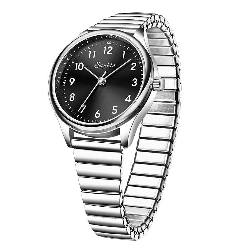 Women's Arabic Numeral Quartz Watch — Silver Bracelet / Black Dial — BandsCo Straps