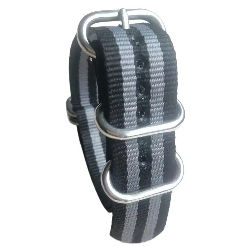 Black and gray striped nylon strap