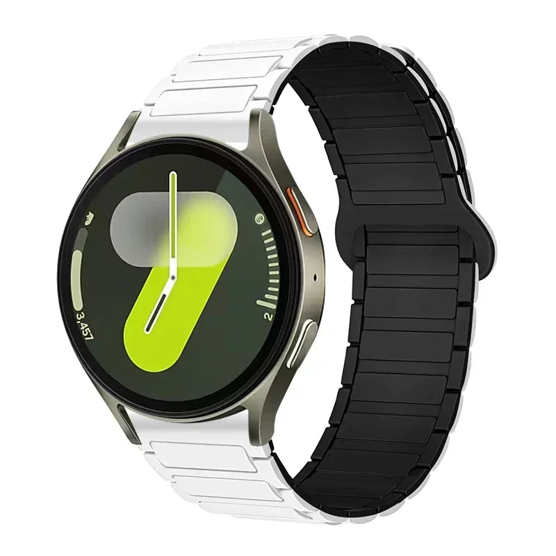 OnePlus Smartwatch Sport Magnetic Silicone Watch Band Strap on a smartwatch with a white and black design.