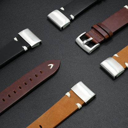 Premium Garmin leather straps in various colors with silver buckles, ideal for stylish Garmin smartwatch replacements.