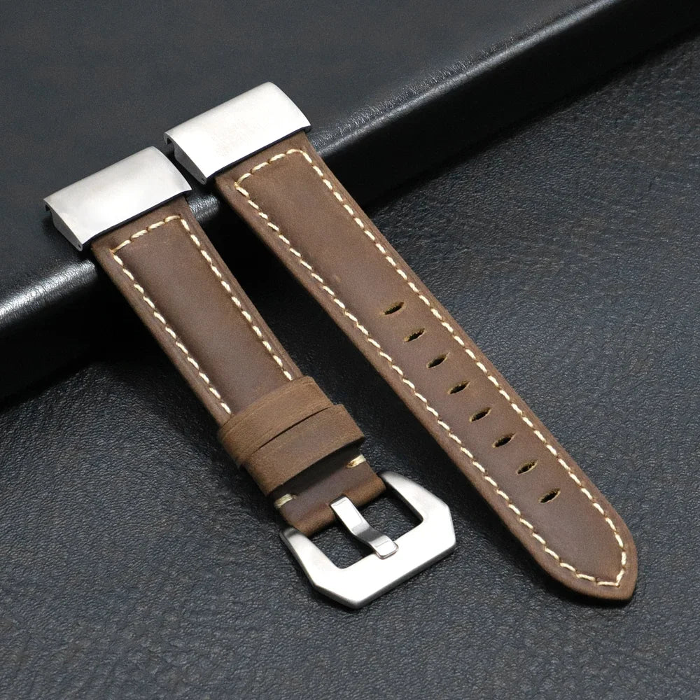 Garmin QuickFit Stitched Leather Buckle Band in Matte Brown / Silver