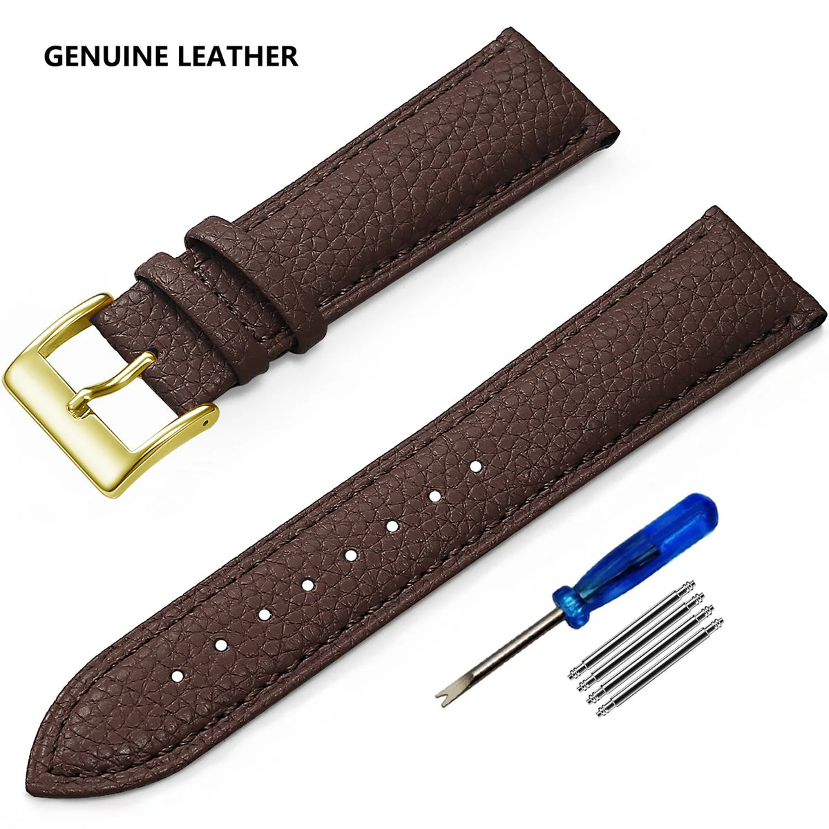 Grained Leather Band in Dark Brown with Gold Buckle