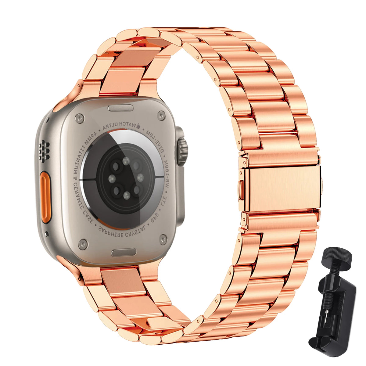 Three-Link Stainless Steel Apple Watch Bracelet Band in Rose Gold / With Tool